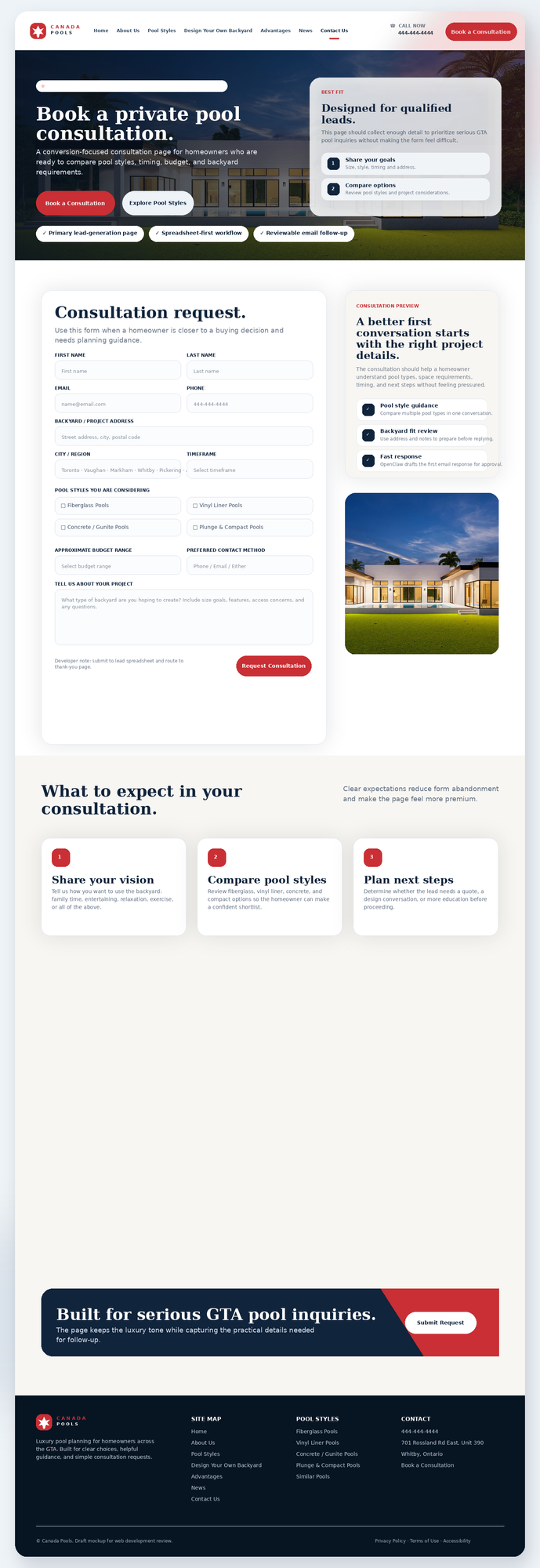 Approved Canada Pools Book a Consultation mockup