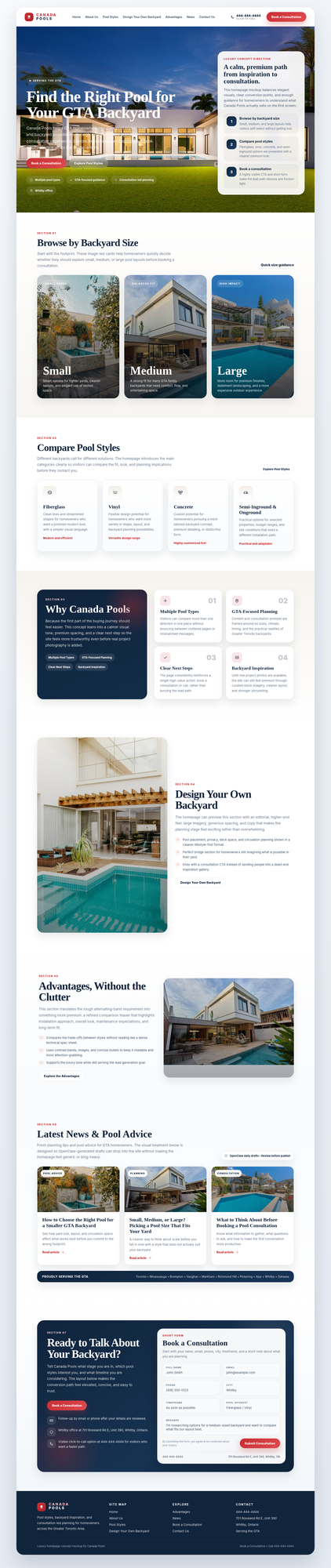 Approved Canada Pools Homepage mockup